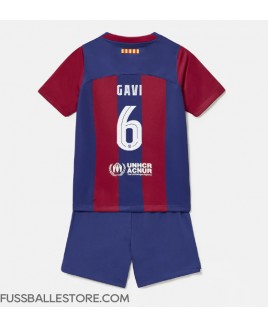Günstige Barcelona Paez Gavi #6 Heimtrikotsatz Kinder 2023-24 Kurzarm (+ Kurze Hosen)